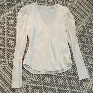 Frame silk Women's Cream  V-Neck Top Small